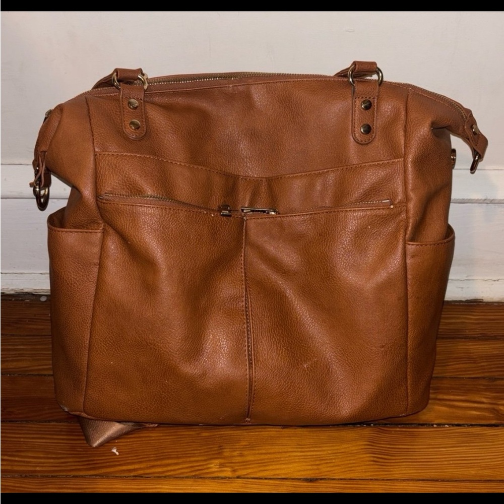 Leather Baby Bag Diaper Tote in Cognac